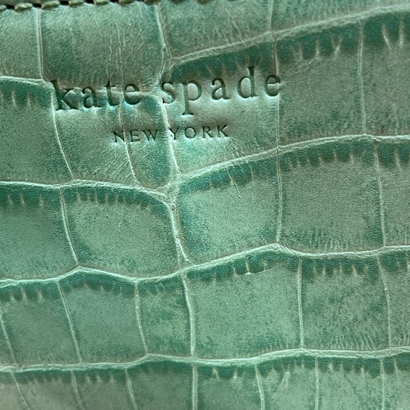 Kate Spade New York Shoulder Bag Hand Purse Green Gold Hardware Croc Embossed - Picture 8 of 15